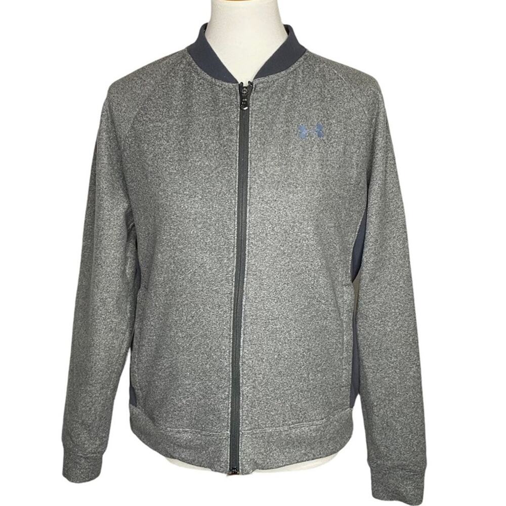 Under Armour Threadborne Fleece Bomber Jacket Medium Gray ColdGear Full Zip